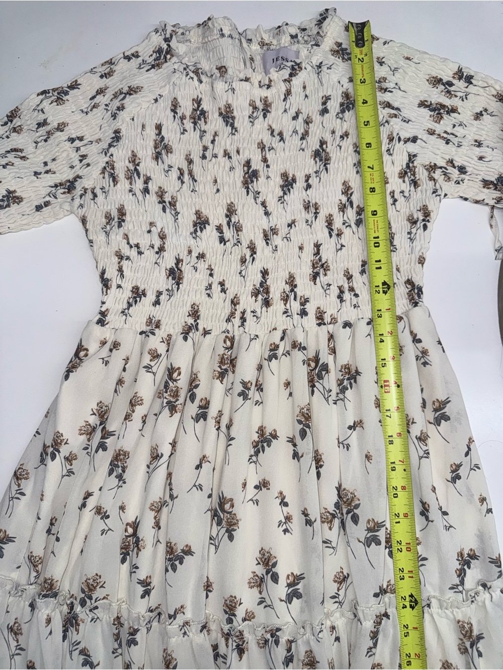 JESSAKAE The Wandering Willoughby Tiered Smocked Midi Dress in Cream Size L - Picture 11 of 12